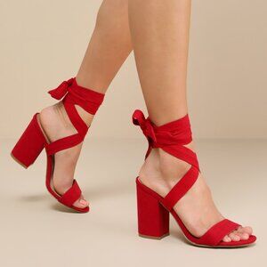 Lulus Alta Dark Red Suede Lace-up Heels - Size 8.5